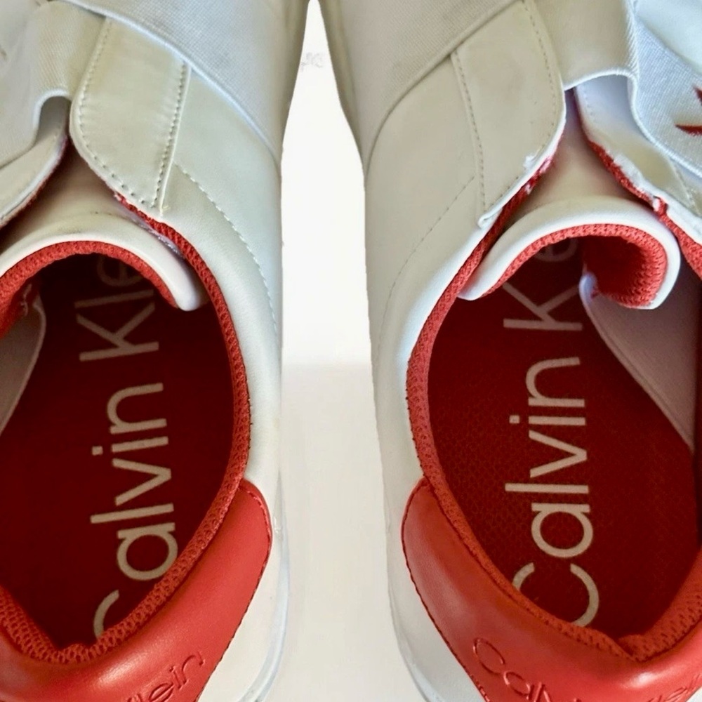 Calvin Klein White and Red Slip-On Loafers Men 9 Women 7 - Picture 6 of 12